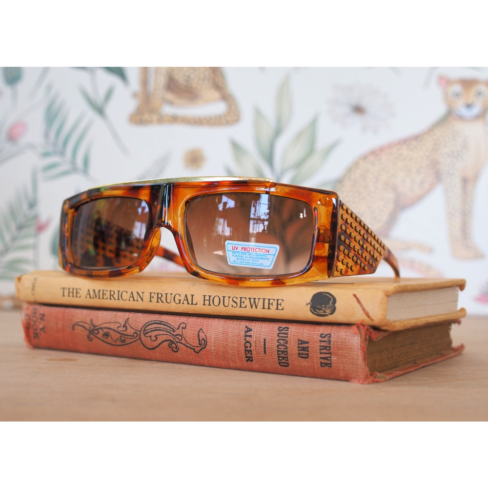 Vintage 1980s Sunglasses Taiwan Tortoiseshell Mob Wife Festival Statement NOS